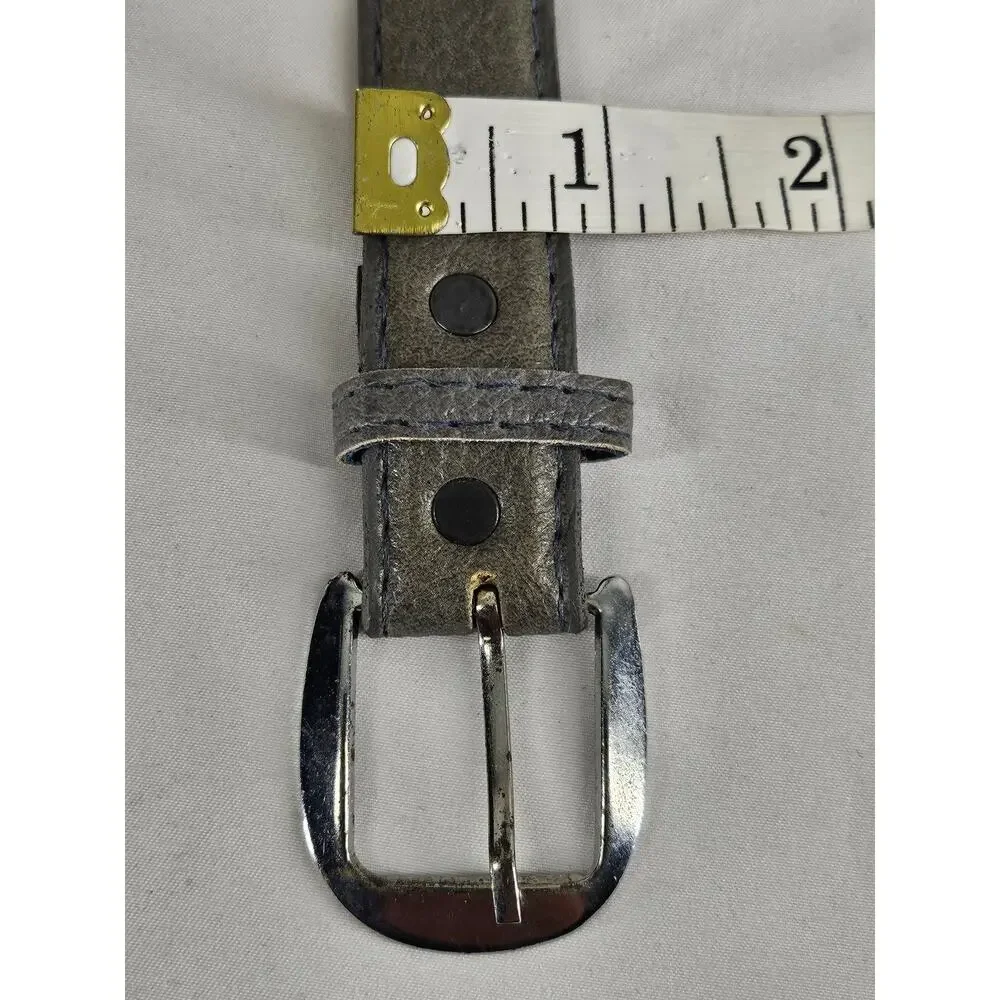 MEN'S VINTAGE GRAY FAUX LEATHER SLIM BELT WITH CHROME BUCKLE 46
